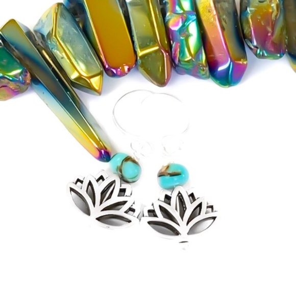 Lotus Flower Earrings 925 Sterling Silver - Picture 4 of 9